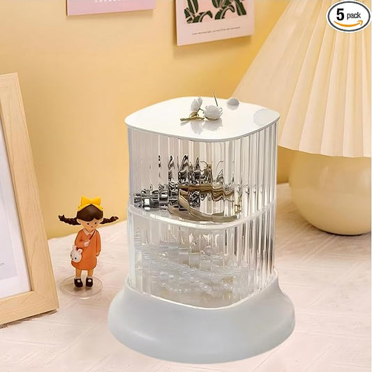 Hair Accessory Organizer, 2-Layer Rotating Clear Hair Tie Organizer for Hair Clips, Headbands, Hair Ties, Earring, Necklace, Ring, Jewelry Boxes & Organizers for Girls & Women (2 Layer White)