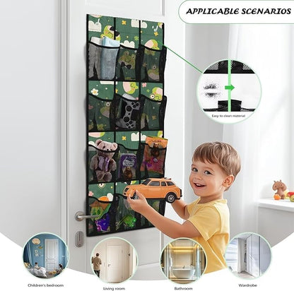 12 Large Mesh Pockets Cartoon Frog Over the Door Shoe Organizer Sturdy Oxford Fabric Hanging Shoe Rack for Closet Shoe Organizer Door Hanger