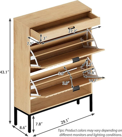 XIAO WEI Shoe Cabinet, Shoe Storage Organizer Cabinet with 2 Flip Half Moon Line Doors, Freestanding Shoe Rack with Adjustable Shelf for Entryway（Oak）