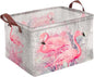 Flamingo Storage Basket Waterproof Canvas Toy Storage Bin Home Flamingo Decor Collapsible Outdoor Basket with Leather Handles Flamingos Gifts Blanket Baskets For Closets,Bedrooms,Bathroom