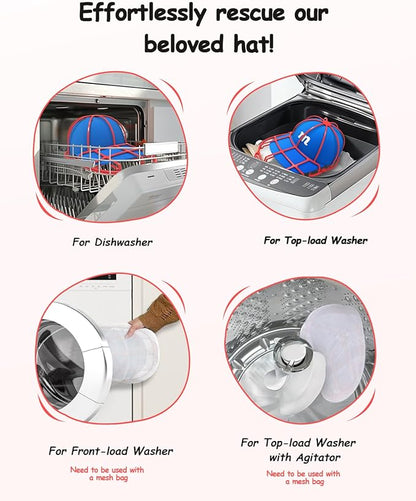 XQXA 2-Pack Baseball Hat Washer Cage | Machine-Washable Cap Cleaner Frame for Adult & Kid's Hats | Red