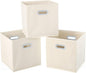 Fabric Cloth Storage Bins,Fabric Cube Organizer with Dual Handles Foldable Cube Storage Baskets for Home Bedroom Storage,Set of 3, Creamy-White