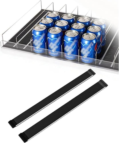 2 Pcs Automated Sliding Rails Automatic Can Dispenser and Drink Rack Plastic Water Bottle Rack Bins Adjustable Gliding Soda and Beer Organizer Space Saving(6 x 65.3 cm/2.4 x 25.7 inches)