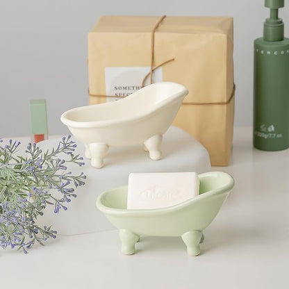 5.6" Ceramic Mini Bathtub Soap Dish Decortative Clawfoot Bathroom Soap Dish (Crème)