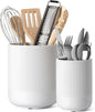 LE TAUCI Utensil Holder for Kitchen Counter, 7.3"+5.4" Fluted Ceramic Utensil Crock Organizer for Countertop, Heavy Large Holder for Spatulas, Spoons, Set of 2, White, Kitchen Counter Decor