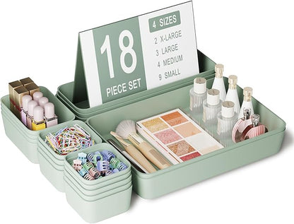 Plastic Drawer Organizers, 18 PCS Drawer Organizer Bins, Bathroom and Vanity Organizer Plastic Tray, Makeup organizer and storage for Makeup, Bedroom, Kitchen Gadgets Utensils and Office