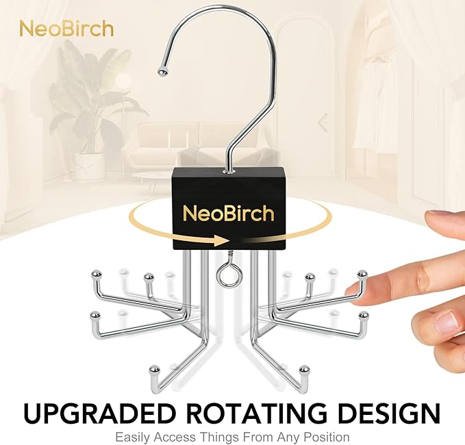 2 Pack Premium Tie and Belt Rack Hanger for Men for Closet Organizers and Storage Space Saving with 360° Rotating Hooks Anti-Slip Clips for Scarves,Hat,Baseball Caps,Tank Tops Bras (L-Shaped Hook)