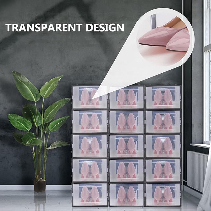 DOITOOL Thickened Plastic Shoe Storage Box with Clamshell Lid Household Shoes Organizer for Closet for Home Use