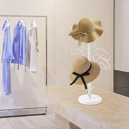 Modern Art Desktop Hat Stand, 6 Hooks Short Hat Rack Stand for Retail, Cowboy Baseball Cap Metal Multiple Holder Hat Storage Rack, 21.6in Height