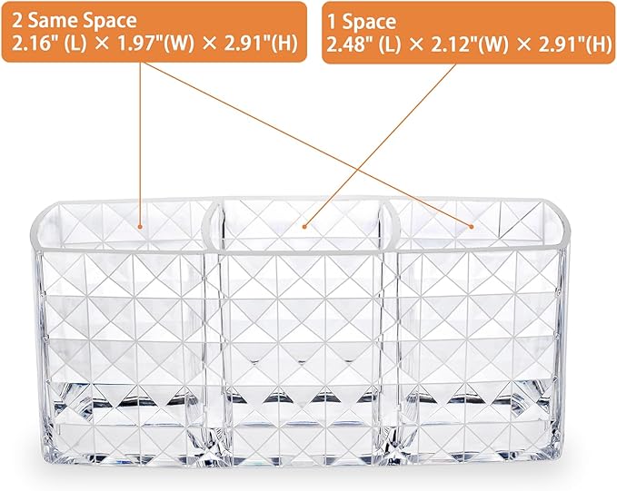 MOSIKER Makeup Brush Holder for Vanity,Acrylic Clear Small Compact Nail Hair Lip Liner Brush Pen Organizer with 3 Slots