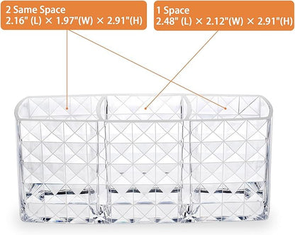 MOSIKER Makeup Brush Holder for Vanity,Acrylic Clear Small Compact Nail Hair Lip Liner Brush Pen Organizer with 3 Slots