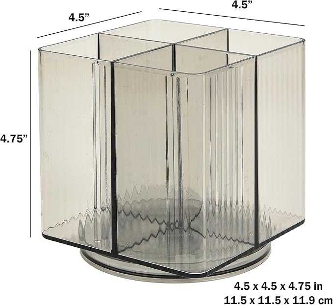 Trio Essentials Square Rotating 4 Compartment Cosmetic & Beauty Organizer, Brush Holder, Makeup, Jewelry, Office Desk Accessories, Cutlery, Vanity Holder, Art Supplies, Household Organization (2 Pack)
