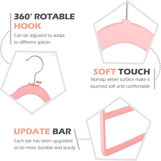 Velvet Pants Clothes Hanger Space Saving Non Slip Pants Shorts Hanger, Myfolrena Jeans Slack Trousers Hangers Multiple Velvet Hanger Closet Storage and Organization for Jeans,Scarf,Tie(Pink, 3)