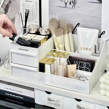 Mens Perfume Organizer, Mens Cologne Organizer,Countertop Organizer With Drawers for Cologne, Deodorant, Beard, Shaving Lotion, Perfume & Skincare - Perfect for Bathroom & Bedroom Storage (White)
