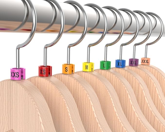 Colored Hanger Sizer Garment Markers (Sizes: XXS-XXXL) Color Coded Size Clips - 100 Pieces/Size - 800 Pieces Total