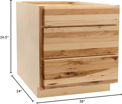 Quicklock RTA (Ready-to-Assemble) | Base Kitchen Cabinets - Shaker Style | Made in America (Rustic Hickory, 36" Wx34.5 Hx24 D 3 Drawer)