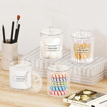 MateeyLife Small Bathroom Storage Organizer 4 Pack, Acrylic Makeup Organizers for Vanity, Clear Bathroom Vanity Organizer 10oz Q tip Holder, Bathroom Organizers and Storage Set (Clear)