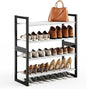 4-Tier Shoe Rack for Closet & Entryway, Stackable Shoe Organizer with Screw-Fastened Metal Frame, Less Wobble Design, Heel-Friendly Non-Woven Shelves, 11.8" Deep Space-Saving Shoe Storage Black