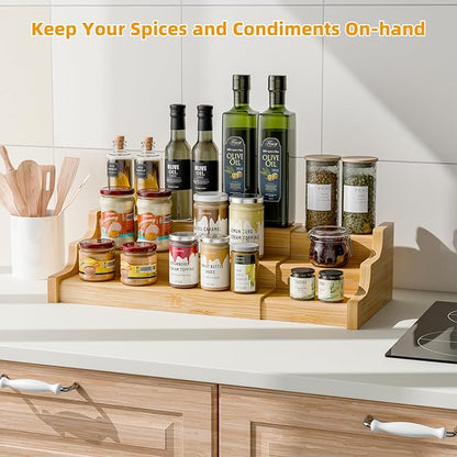 Simple Trending Spice Rack Kitchen Cabinet Organizer, 3 Tier Bamboo Expandable Spice Storage, Display Shelf for Cupboard, Pantry, Yellow