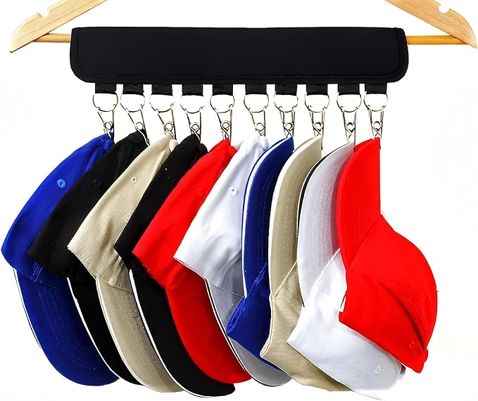 Septe 2Pcs Hat Organizer for Hanger Hat Rack for Baseball Caps Hat Racks Holder 10 Hat Storage Clips for hanging and display (Black)