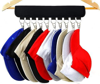 Septe 2Pcs Hat Organizer for Hanger Hat Rack for Baseball Caps Hat Racks Holder 10 Hat Storage Clips for hanging and display (Black)