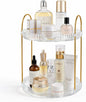360° Rotating Makeup Organizer 2 Tier Large Capacity Perfume Skincare Tray for Dresser Spinning Bathroom Counter Organizer for Vanity Lazy Susan Turntable Storage for Kitchen, Clear