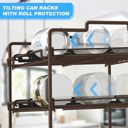 4 Tiers Stackable Can Rack Organizer, Wear-resistant Upgrade Beverage Food Can Dispenser Holder Holds up to 48 Cans for Kitchen Cabinet and Pantry (Brown)