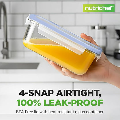 NutriChef 10 Piece Glass Food Storage Containers with Lids – 30 oz Meal Prep Containers Reusable – Airtight Glass Lunch Containers for Food Storage – Freezer to Oven Safe - Blue
