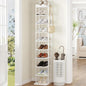 Hzuaneri 10 Tiers Vertical Shoe Rack, Narrow Shoe Tower, Tall Shoes Shelf with 2 Hooks, Adjustable Shelves, Corner Shoes Shelves for Small Spaces, Entryway, Living Room, White SR11213W