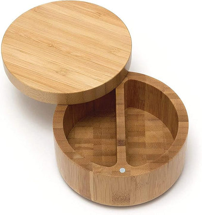 Lipper International 8839 Bamboo Wood Divided Spice Box with Swivel Cover, 4.75" Diameter x 2.75" Height