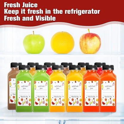 12pcs 12oz Plastic Juice Bottles, Reusable Juice Containers with Black Tamper Proof Lids, Brush, Funnel and Labels, Clear Juice Containers for Juicing, Smoothie and Homemade Beverages