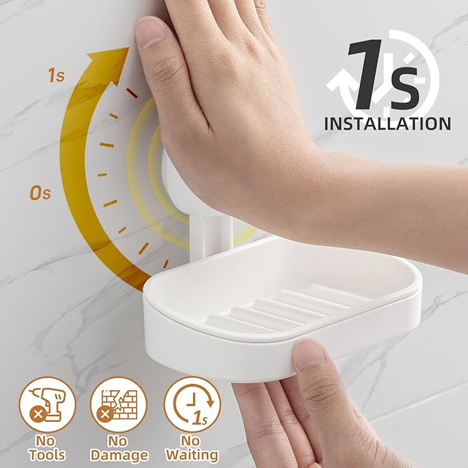 LEVERLOC Soap Holder Suction Cup for Shower, 2 Pack Bar Soap Dish Holder for Shower Wall Mounted NO-Drilling, Plastic Self Draining Removable Vacuum Suction for Bathroom Bathtub Sink