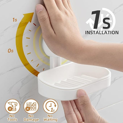 LEVERLOC Soap Holder Suction Cup for Shower, 2 Pack Bar Soap Dish Holder for Shower Wall Mounted NO-Drilling, Plastic Self Draining Removable Vacuum Suction for Bathroom Bathtub Sink