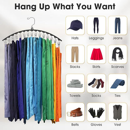 Upgrade Skirt Pants Hangers with Clips, Metal Legging Organizer for Closet with 15 Cilps Holds 60 Leggings/Shorts/Jeans/Skirts Pants Hangers Space Saving Closet Organizers and Storage, Black 4Pack