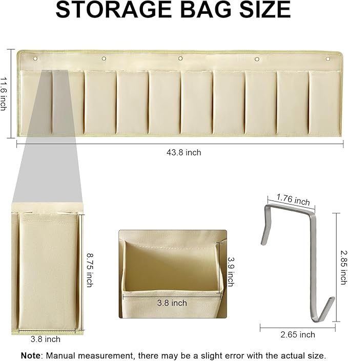 RVZONE RV Shoe Pockets 10 Pockets Heavy Hanging Bedside Storage Organizer with Sturdy Hooks Storage Pockets Hangs on bed for Shoes Toys and Tool Accessories