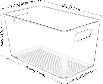 YIHONG 10 Pack Clear Pantry Organizer Bins, Plastic Containers with Handle for Kitchen,Freezer,Cabinet,Closet,Bathroom Under Sink Storage