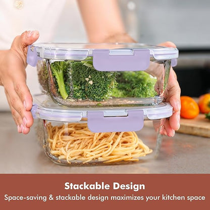 Razab 2 PC 1200ML / 41 Oz Glass Food Storage Containers with Lids - Airtight & Leakproof - Microwave/Oven/Freezer Safe - BPA Free - Ideal for Meal Prep, Storing Leftover & Lunch