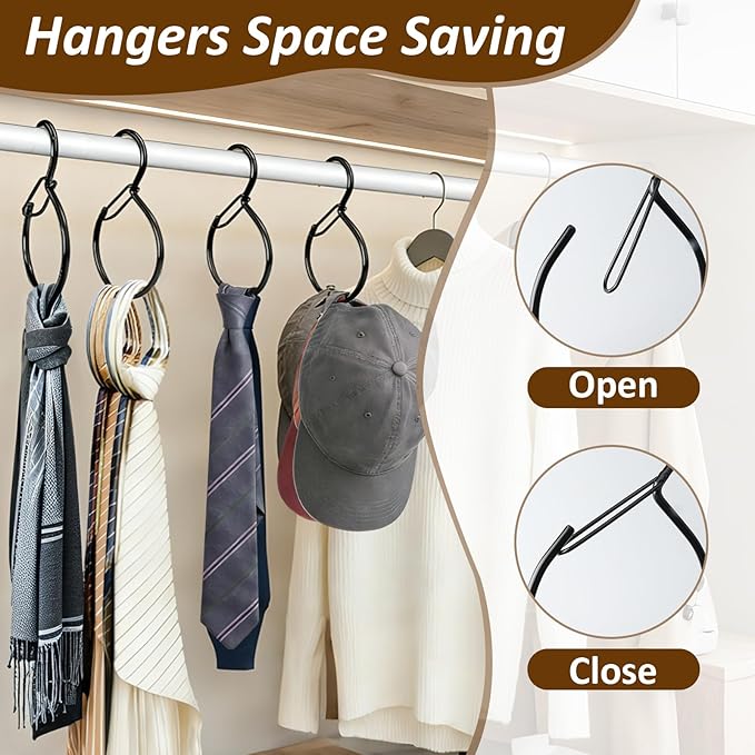 4 Pack Belt Hanger for Closet, Multipurpose Closet Hanger with S Hook, Rust-Resistant Metal Belt Organizer & Tie Rack for Belts, Ties, Scarves, Hats, Bags, Space Saving Wardrobe Storage (Black)