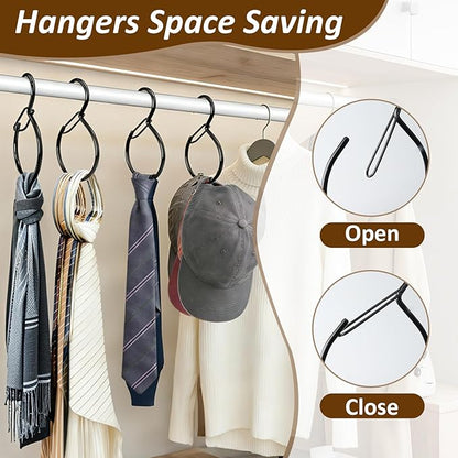 4 Pack Belt Hanger for Closet, Multipurpose Closet Hanger with S Hook, Rust-Resistant Metal Belt Organizer & Tie Rack for Belts, Ties, Scarves, Hats, Bags, Space Saving Wardrobe Storage (Black)