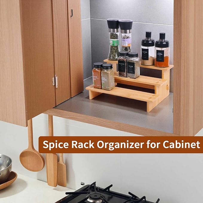 JinDoWin 3 Tiered Spice Rack Organizer for Cabinet,Spice Organization for Cabinet, Seasoning Organizer,Spice Shelf and Spice Organizer for Cabinet,Pantry Organizers and Storage (2 Pack, Small)