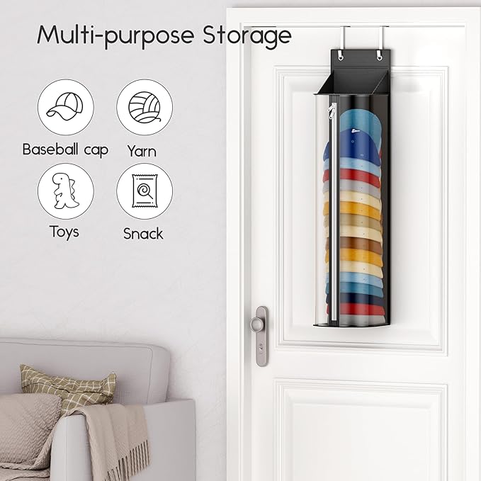 Homsorout Hat Rack for Door and Closet – Large Capacity Hanging Hat Rack Organizer Holds 30-35 Caps, Over the Door Hat Storage Organizer for Bedroom, Entrance or Dorm, 1 Pack, Black