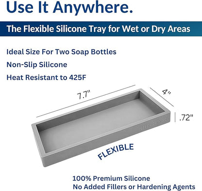 Spacewiser Countertop and Vanity Tray - 2 PC Small 7.7" Silicone Bathroom Trays, Kitchen Soap Tray, Dish Sponge Soap Holder Kitchen Sink Organizer Caddy, Bathroom Counter Trays for Lotion Dispenser