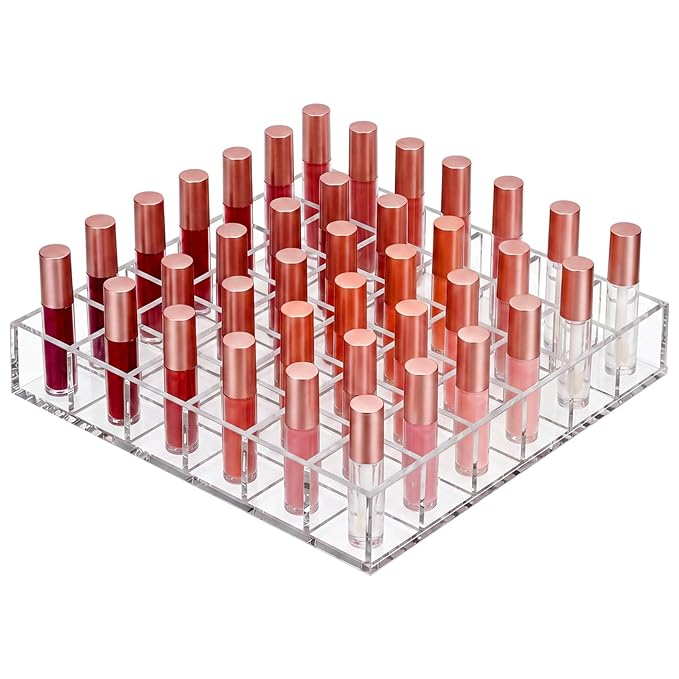 Mumufy Lipstick Holder Clear Acrylic Organizer Makeup Lip Gloss Organizer Plastic Cosmetic Display Case for Lipstick Brushes Bottles Perfume Essential Drawer Vanity Bathroom (36 Slot)