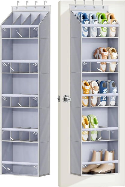 KEETDY 20 Pairs Over The Door Shoe Organizer for Closet Large Clear Pockets Hanging Shoe Rack for Door Hanger Boot Holder Storage for Men Sneakers, Grey