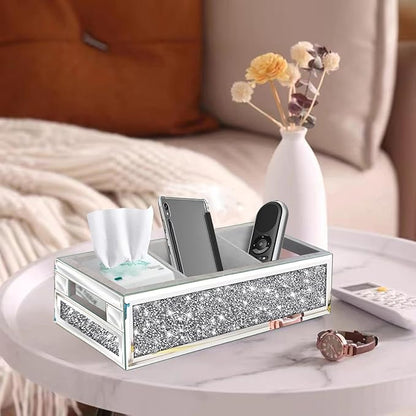 Wocred Bathroom Basket Toilet Tank Upgrade,Crushed Diamond Mirrored Bathroom Tray Wall-Mounted,3 Layer partition Storage Organizer fits Dresser Bedroom,Bathroom,Coffee Table.(15”x6”x3.8”)