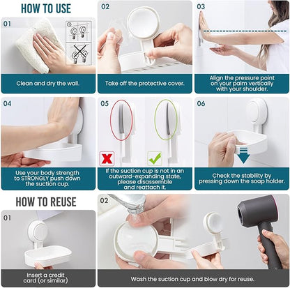 TAILI Soap Holder Soap Dish for Shower, Suction Cup Soap Holder for Shower Wall, Bathroom Accessories, Removable Strong Hold Soap Saver, Drill Free, White 2 Set