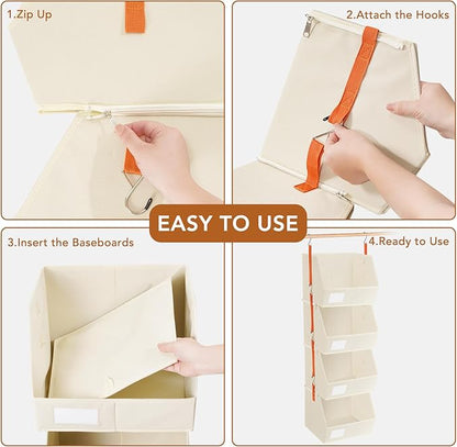 4 Pcs Modular Closet Organizer - Detachable & Foldable Hanging Storage Cubes, 88L Total Capacity, Heavy Duty Fabric Shelves for Wardrobe, Closet Organization, RV, Dorm, Beige