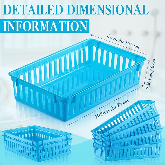 Wenqik 24 Pcs Plastic Storage Baskets for Classroom Organizing Small Pantry Storage Bins Rectangular Tray for Back to School Household Toys Classroom Bedrooms, Kitchens Countertops(Blue)