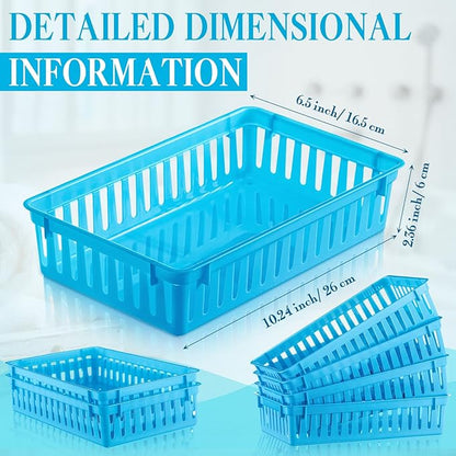 Wenqik 24 Pcs Plastic Storage Baskets for Classroom Organizing Small Pantry Storage Bins Rectangular Tray for Back to School Household Toys Classroom Bedrooms, Kitchens Countertops(Blue)