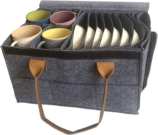 China Storage Containers Hard Shell, Stackable Dish Storage Containers, Quilted and Stackable Mug Storage, Foldable Design, 12 Compartments, Grey